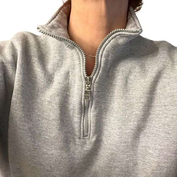 Vintage 90s Russell 1/4 Zip Sweatershirt Boxy Gray Fleece Pullover USA M XL - Picture 2 of 14